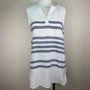 Beach Lunch Lounge Linen Striped Sleeveless Tunic Top Mini Dress Size Small EUC
